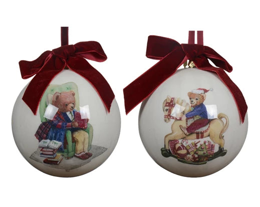 Palla Di Natale Decoro Orsetto E Fiocco Cream 10 Cm 1 Pz