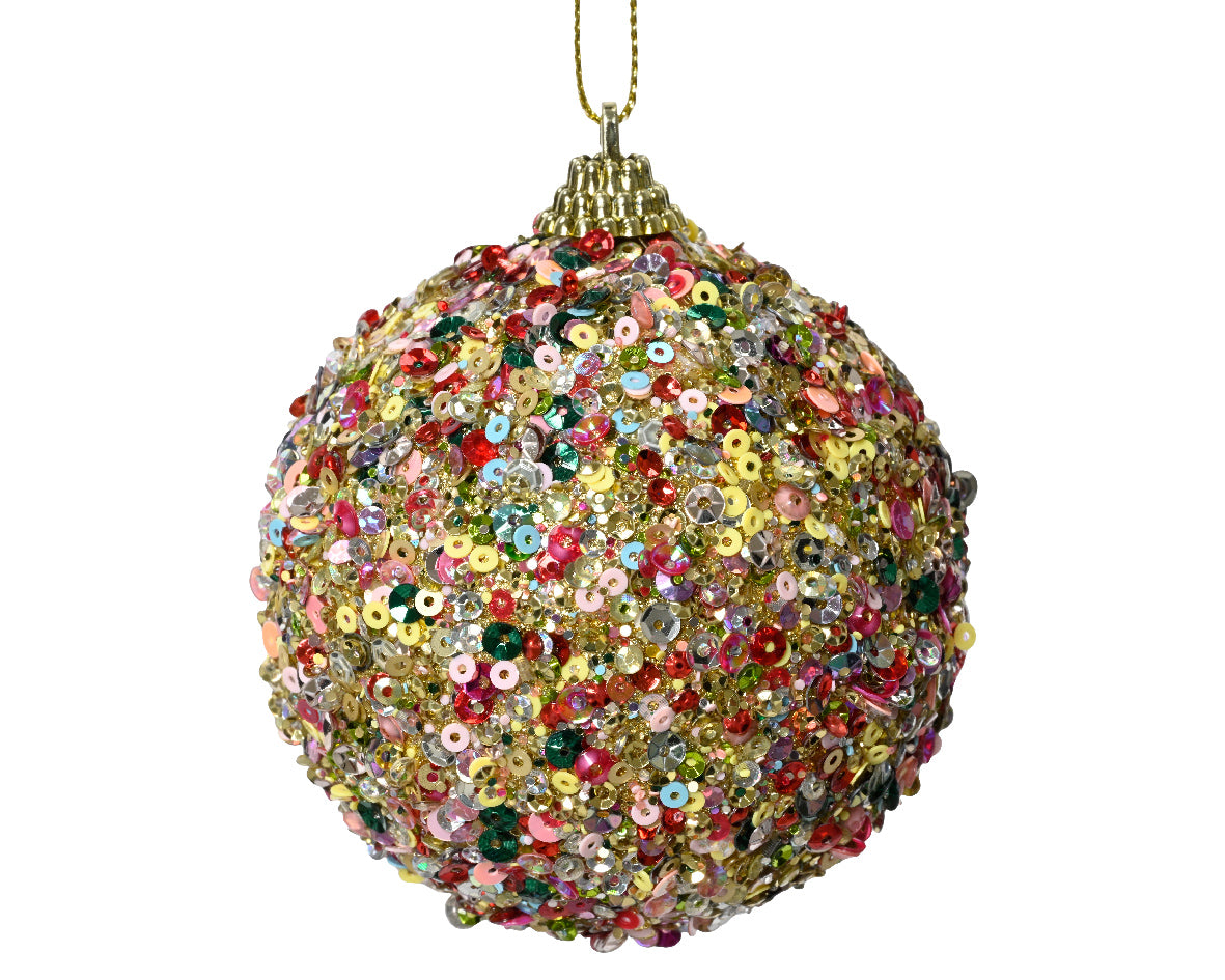Palla di Natale con glitter multicolor 8 cm per decorazione albero natalizio con gancio dorato - DeMatteis.it