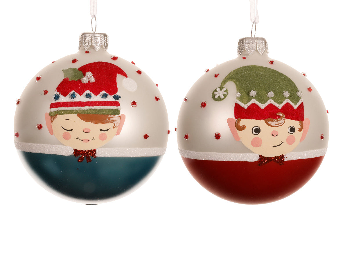 Palla Natale Vetro Decoro Elfo D 8 Cm Winter White