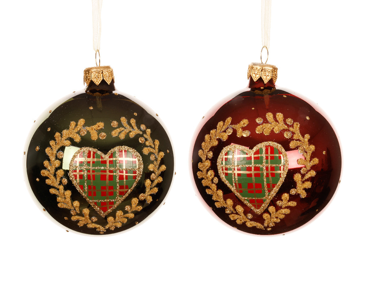 Palla Natale Decoro Cuore Scozzese D 8 Cm 1 Pezzo
