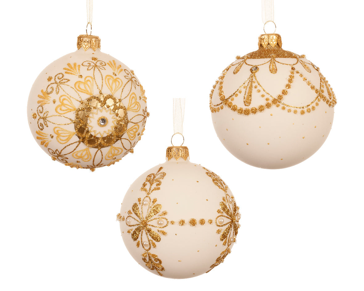 Palla Natale Wool White Decoro Drappo Oro 1 Pezzo