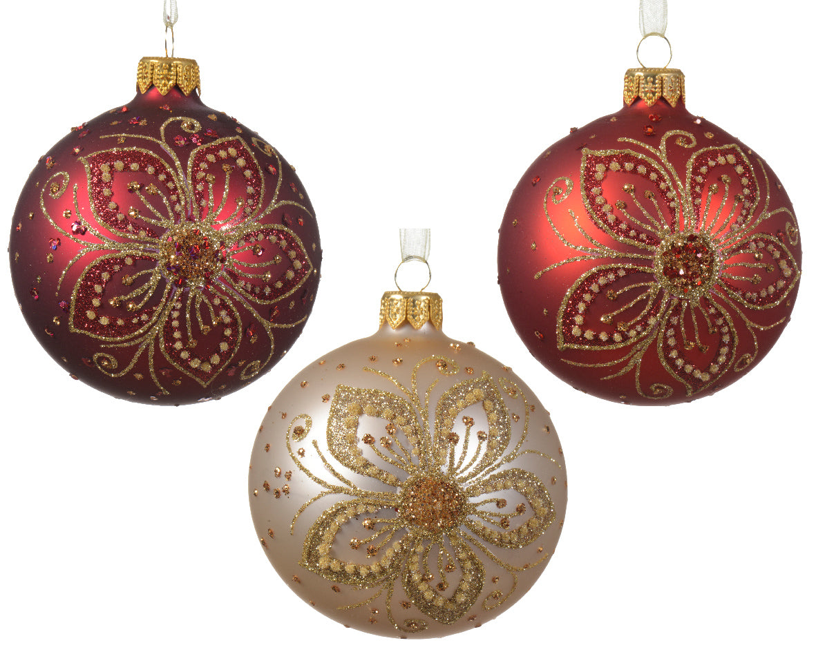 Palla Di Natale Con Decoro Fiore 8 Cm 1 Pz