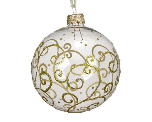 Palla Di Natale Vetro Transparent Decoro Gold 8 Cm