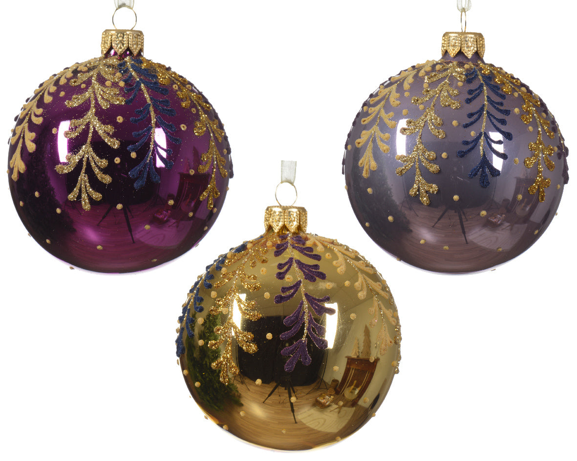 Palla Di Natale Con Decori Oro E Viola 8 Cm 1 Pz
