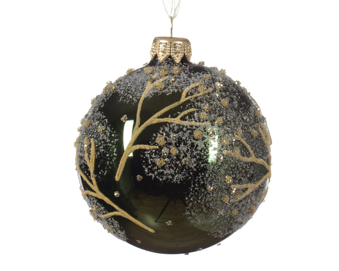 Palla Di Natale Pine Green Con Alberi Innevati 8 Cm