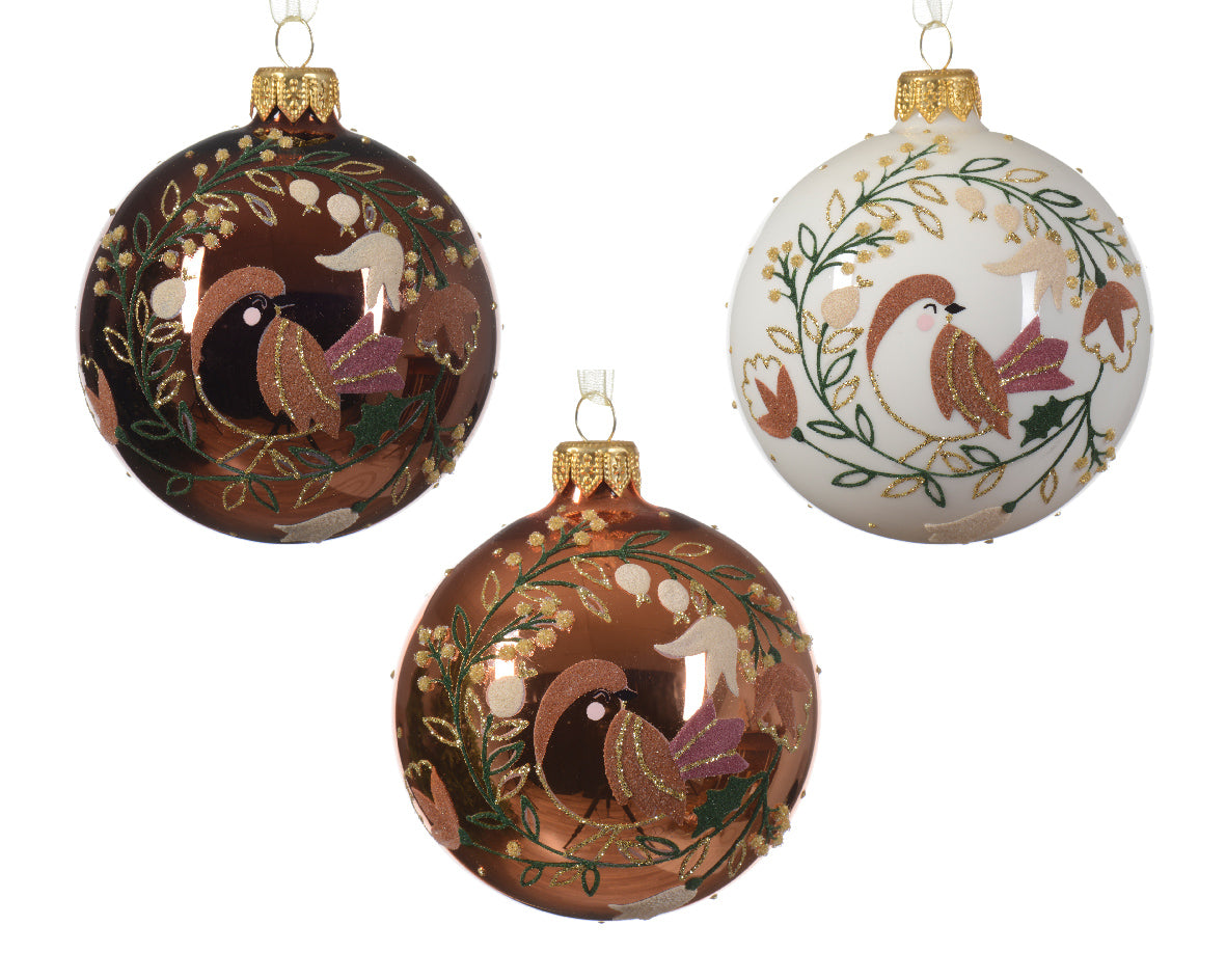 Palla Di Natale Con Decoro Uccelli 8 Cm 1 Pz