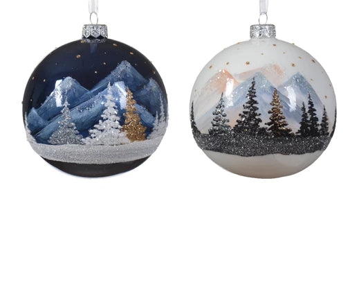 Palla Di Natale Vetro Decoro Paesaggio 10 Cm 1 Pz