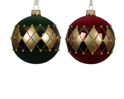 Palla Di Natale Vetro Decoro Quadri 8 Cm 1 Pz
