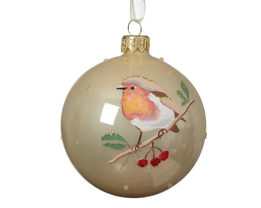 Palla Di Natale Vetro Decoro Pettirosso 8 Cm 1 Pz
