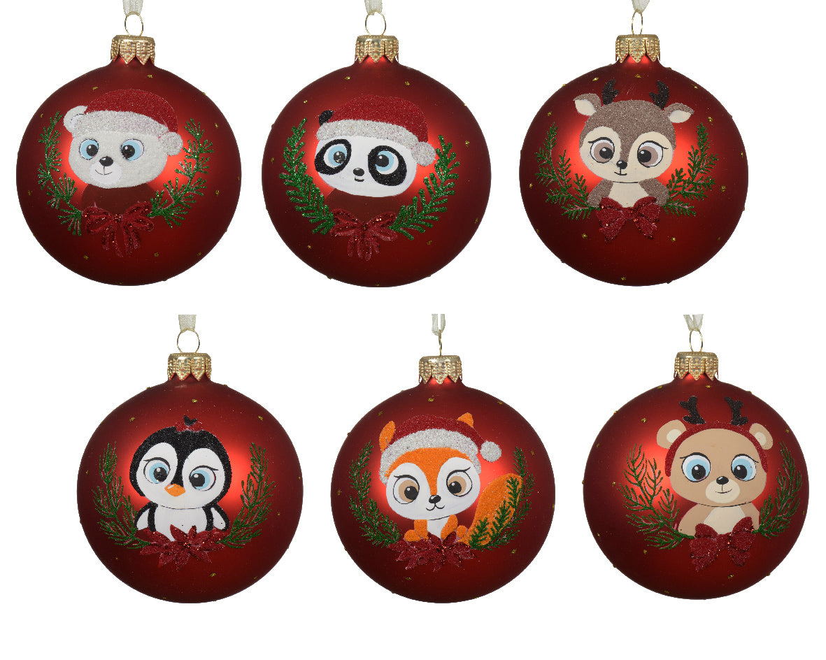 Palla Natale Vetro Animale D 8 Cm Rossa