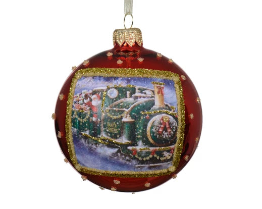 Palla Di Natale Vetro Decoro Trenino 8 Cm