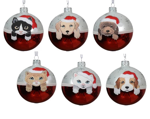 Palla Di Natale Vetro Decoro Amimali 8 Cm 1 Pz