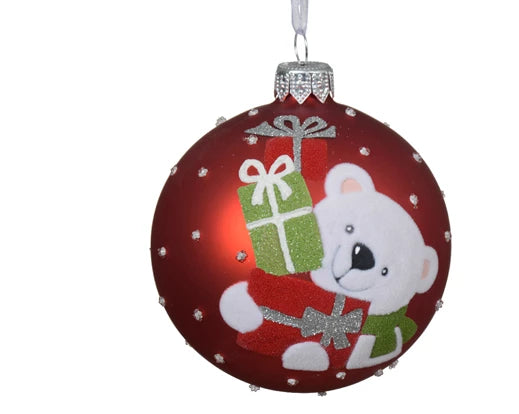 Palla Di Natale Christmas Red Vetro Decoro Orso Polare 8 Cm 1 Pz
