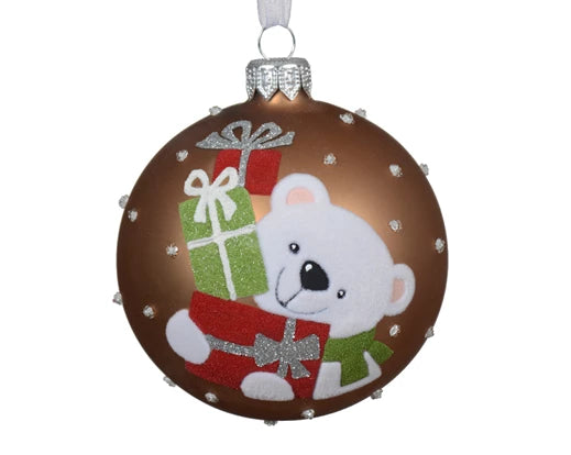 Palla Di Natale Pecan Brown Vetro Decoro Orso Polare 8 Cm 1 Pz