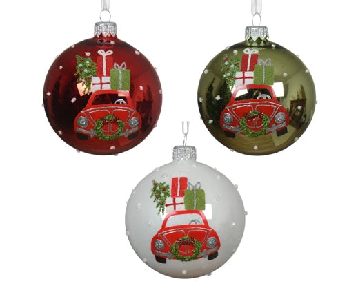 Palla Di Natale Vetro Decoro Macchina Rossa 8 Cm 1 Pz