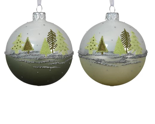 Palla Di Natale Vetro Decoro Paesaggio Alberi Moderni 8 Cm 1 Pz