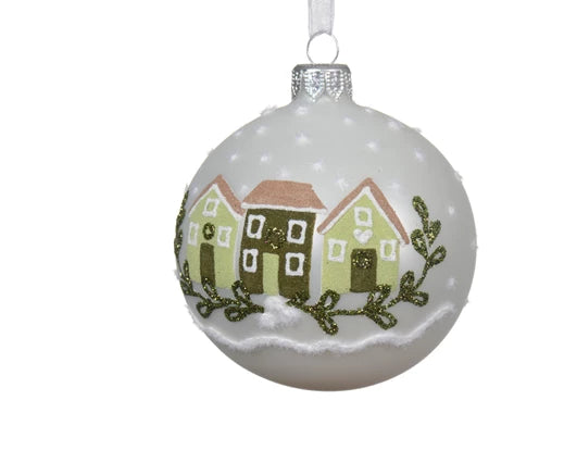 Palla Di Natale Winter White  Cm Vetro Decoro Case Green 8