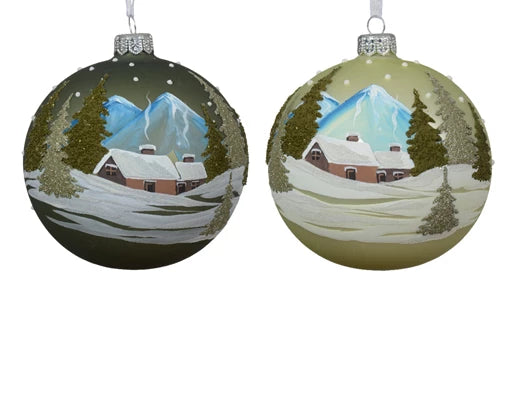 Palla Di Natale Rosemary Green Vetro Decoro Case Nelle Alpi 10 Cm 1 Pz