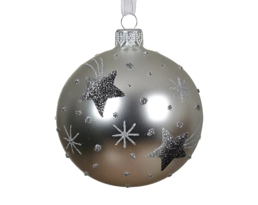 Palla Di Natale Silver Vetro Decoro Stelle 8 Cm