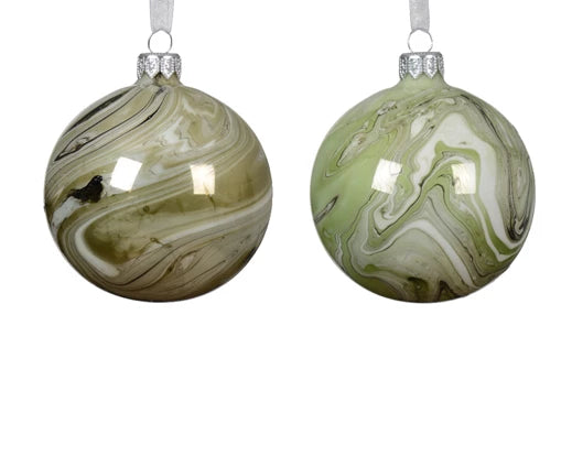 Palla Di Natale Rosemary Green Vetro Decoro Marmo 8 Cm 1 Pz