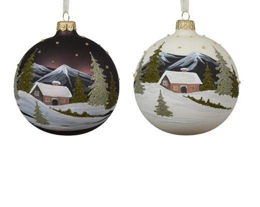 Palla Di Natale Wool White Vetro Decoro Case Nelle Alpi 10 Cm 1 Pz