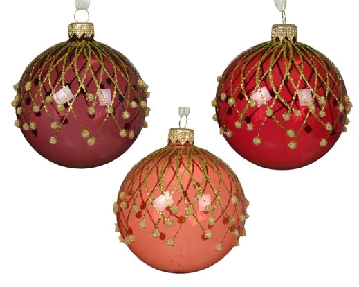 Palla Di Natale Vetro Decoro Linee Glitter Gold 8 Cm 1 Pz