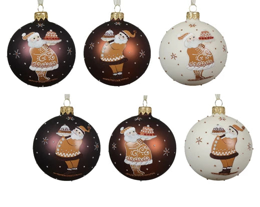 Palla Di Natale Vetro Decoro Babbo Natale Con Torta 8 Cm 1 Pz