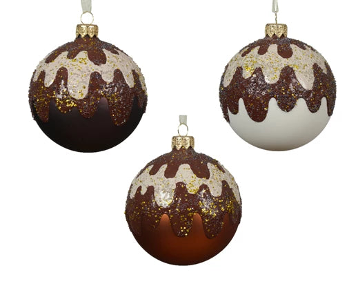 Palla Di Natale Vetro Decoro Cioccolato 8 Cm 1 Pz
