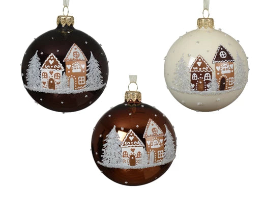 Palla Di Natale Vetro Decoro Casette Di Marzapane 8 Cm 1 Pz