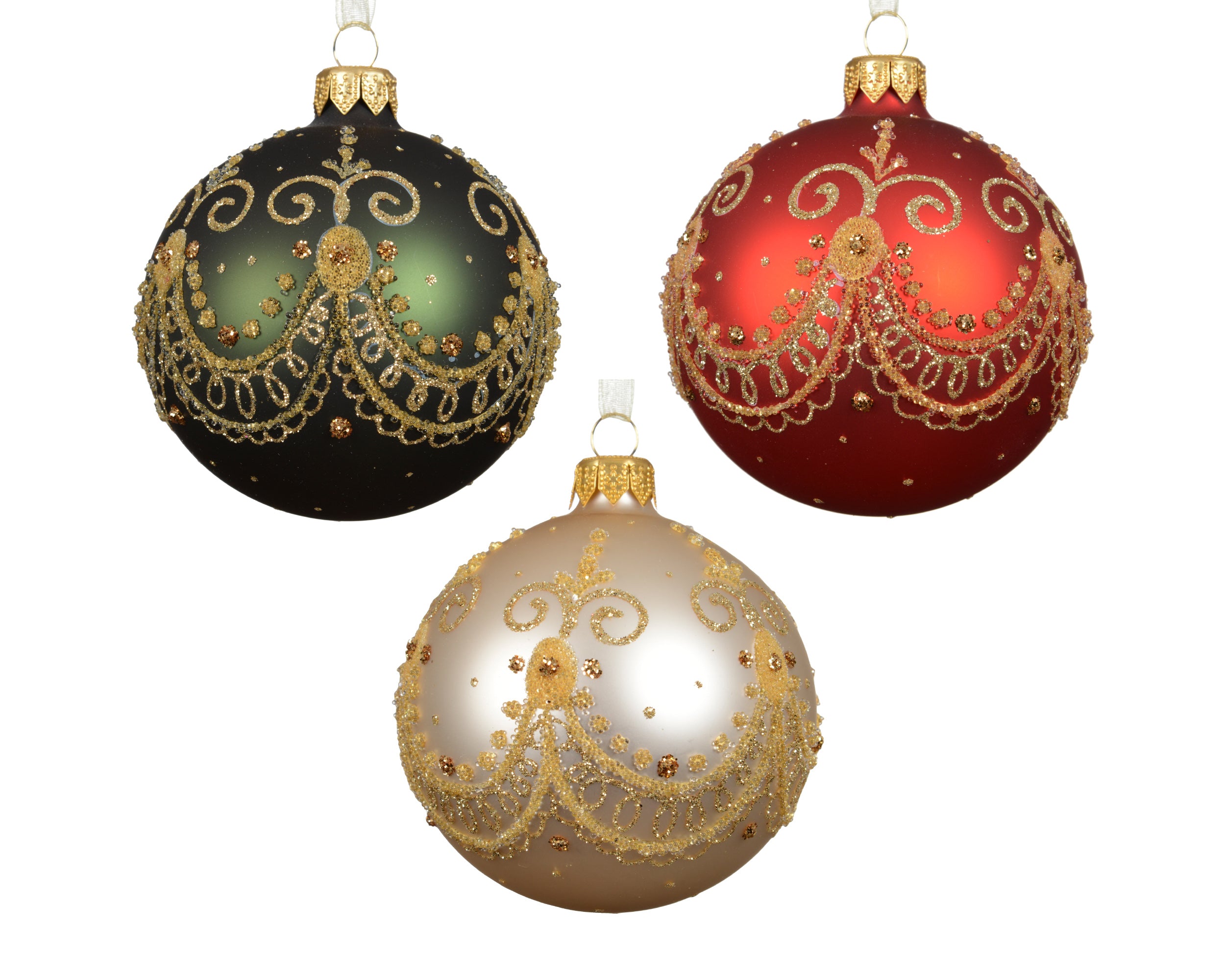 Palla Natale Vetro D 8 Cm Disegno Oro 1 Pz
