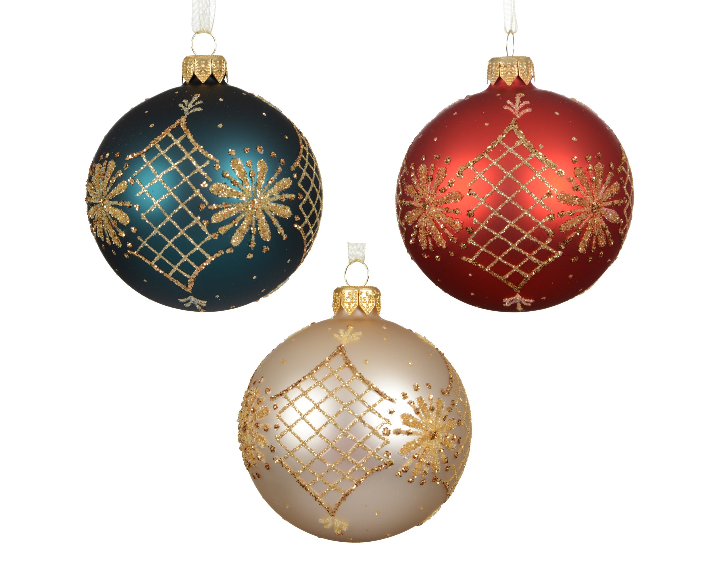 Palla Natale Vetro Disegno Oro 1 Pz
