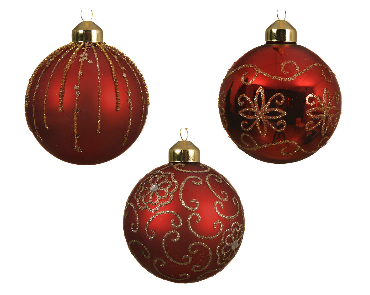 Palla Di Natale Christmas Red Con Decoro Fiori decorazione natalizia per albero diametro 8 cm - DeMatteis.it