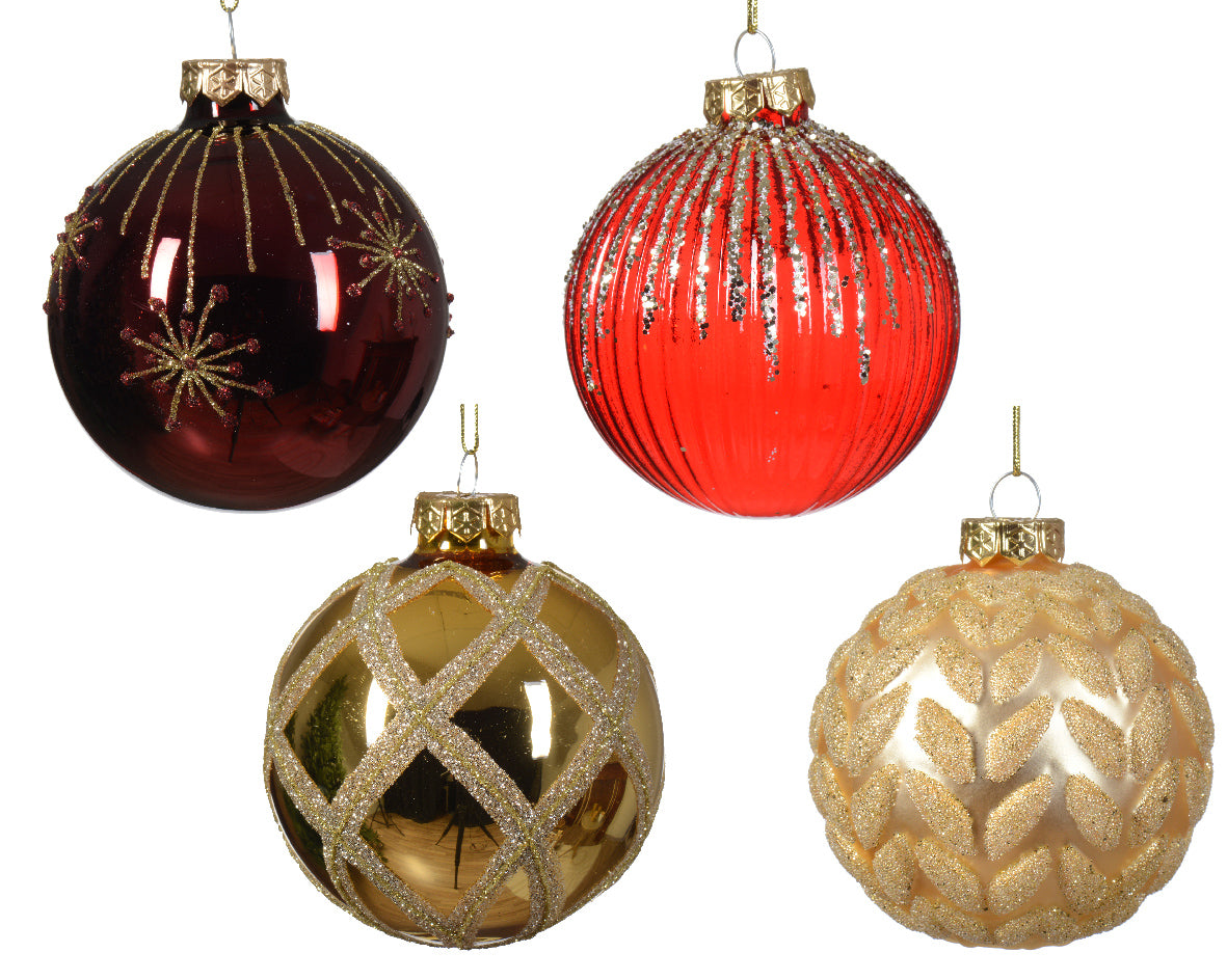 Palla Di Natale Vetro Red Con Decorazioni 8 Cm 1 Pz