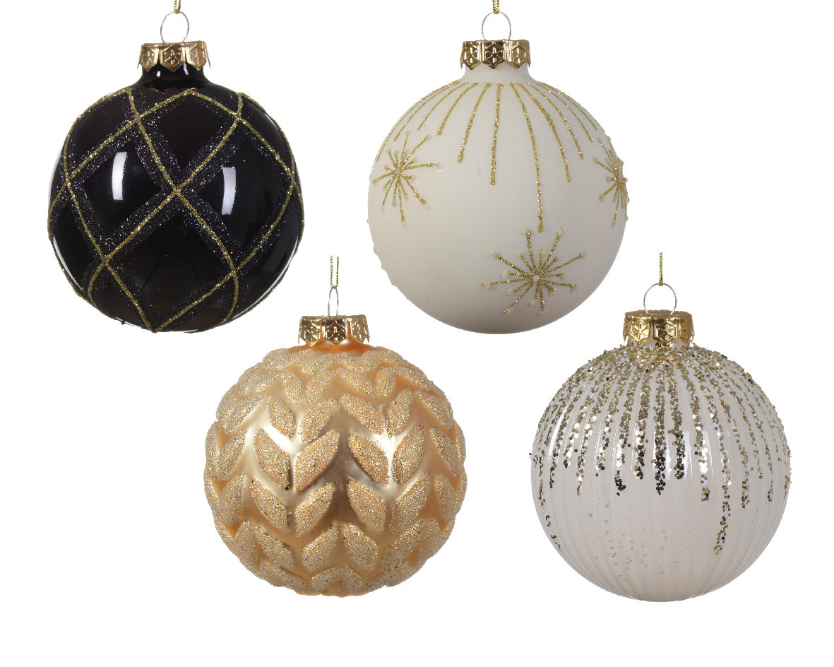 Palla Di Natale Vetro Oro Con Decorazioni 8 Cm 1 Pz