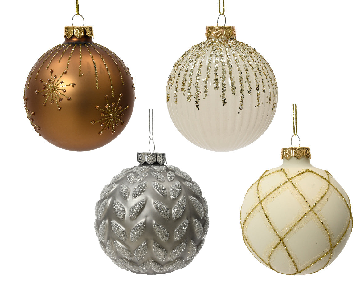 Palla Di Natale Vetro Marble Grey Con Decorazioni 8 Cm 1 Pz