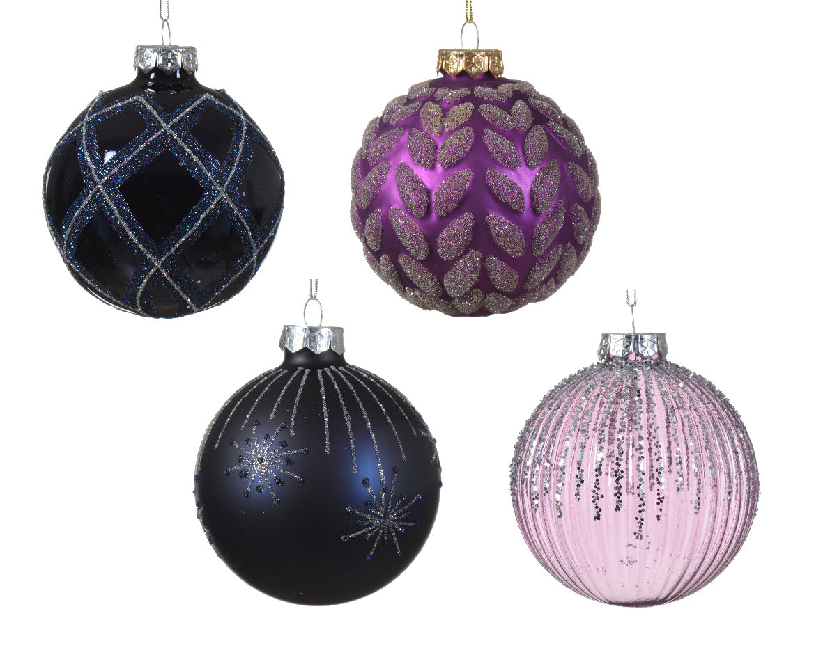 Palla Di Natale Vetro Purple Con Decorazioni 8 Cm 1 Pz