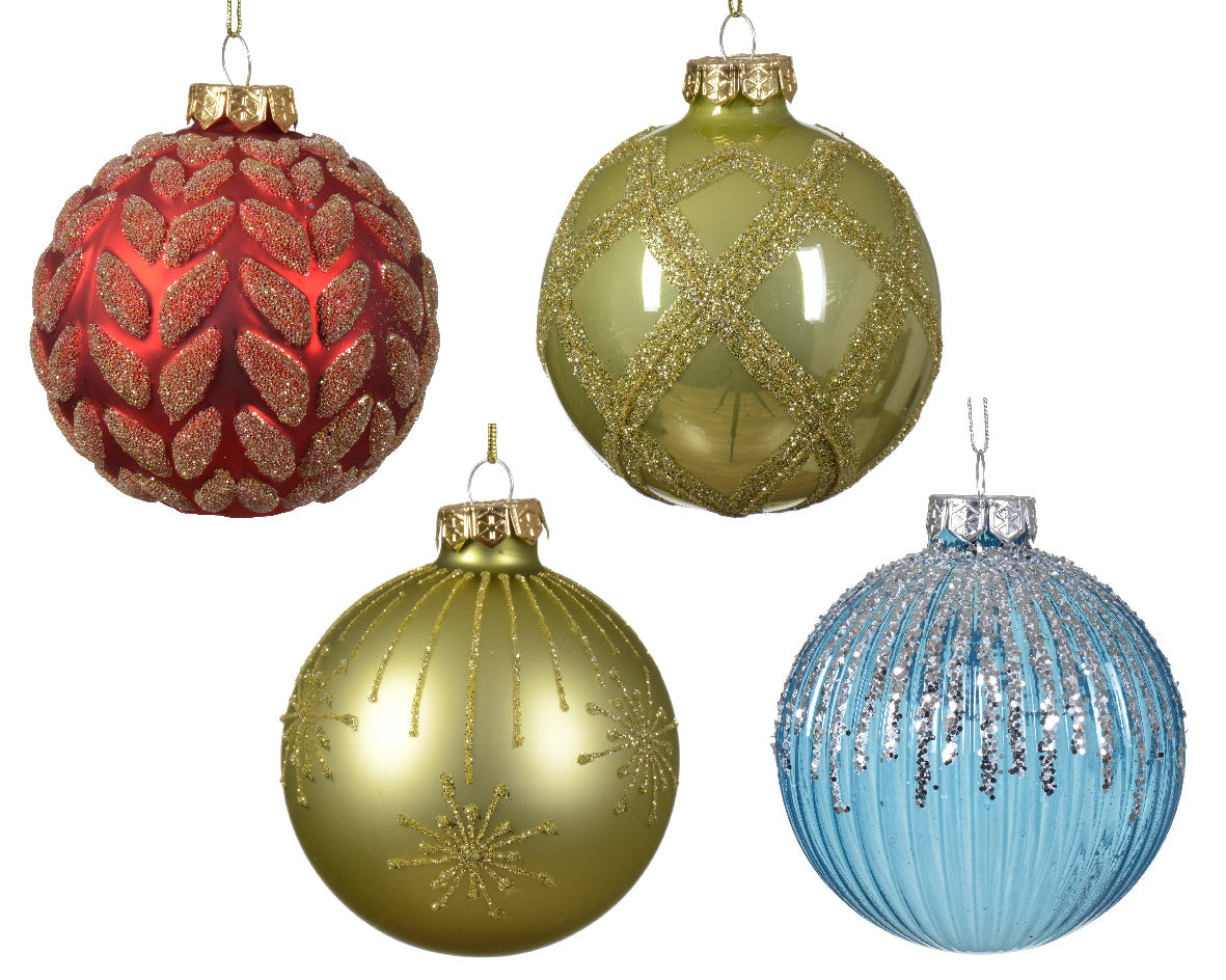Palla Di Natale Vetro Sugar Blue Decorazioni 8 Cm 1 Pz