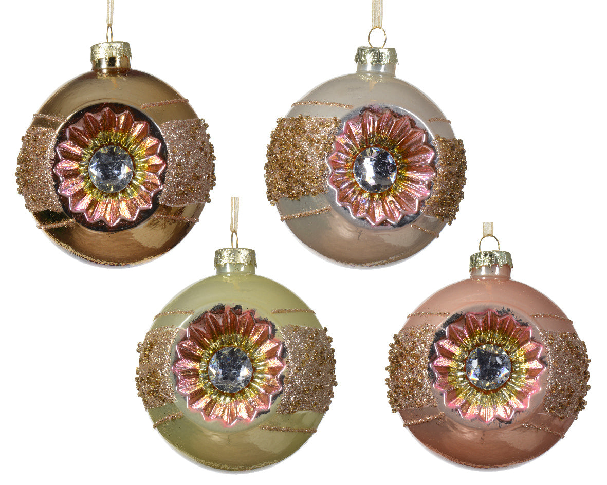 Box 3 Palline Di Natale Vetro Con Decori 8 Cm
