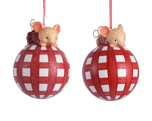 Palla Di Natale Vetro Con Topolini 8 Cm 1 Pz