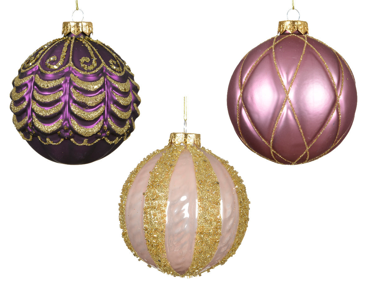 Sfera Vetro D 10 Cm Rosa Decoro Oro