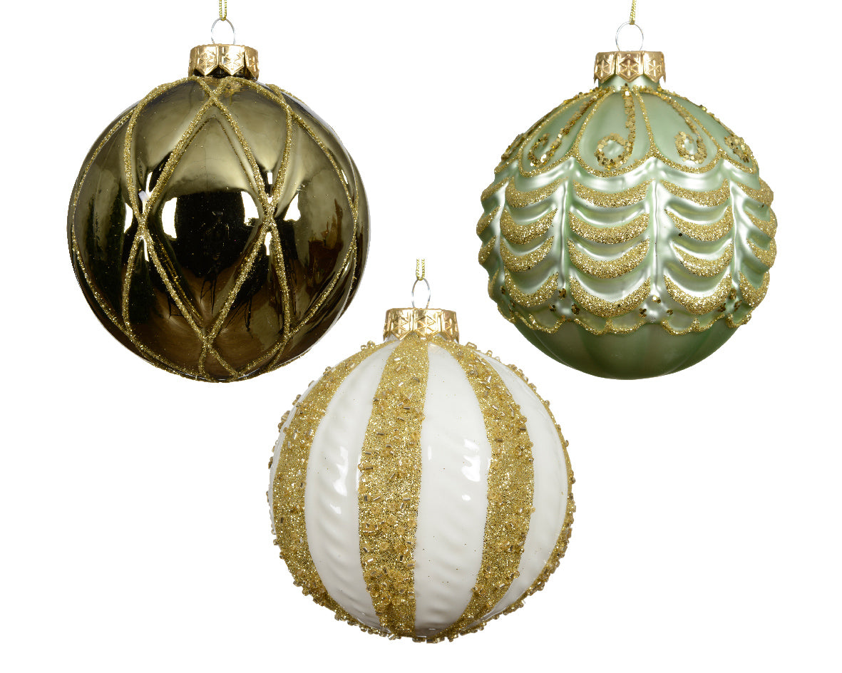 Sfera Vetro D 10 Cm Wool White Green 1 Pezzo