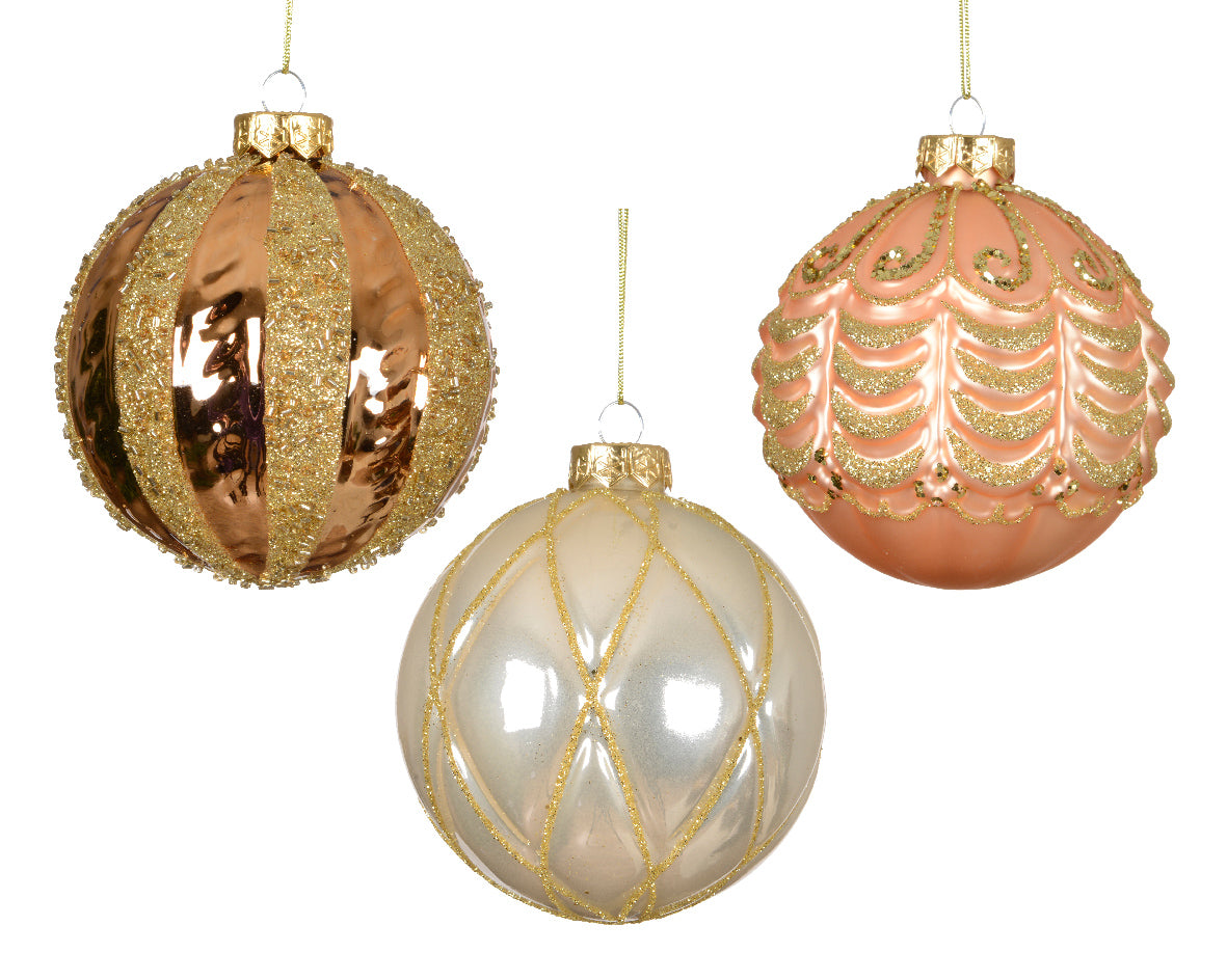Sfera Vetro D 10 Cm Perla Decoro Oro 1 Pezzo