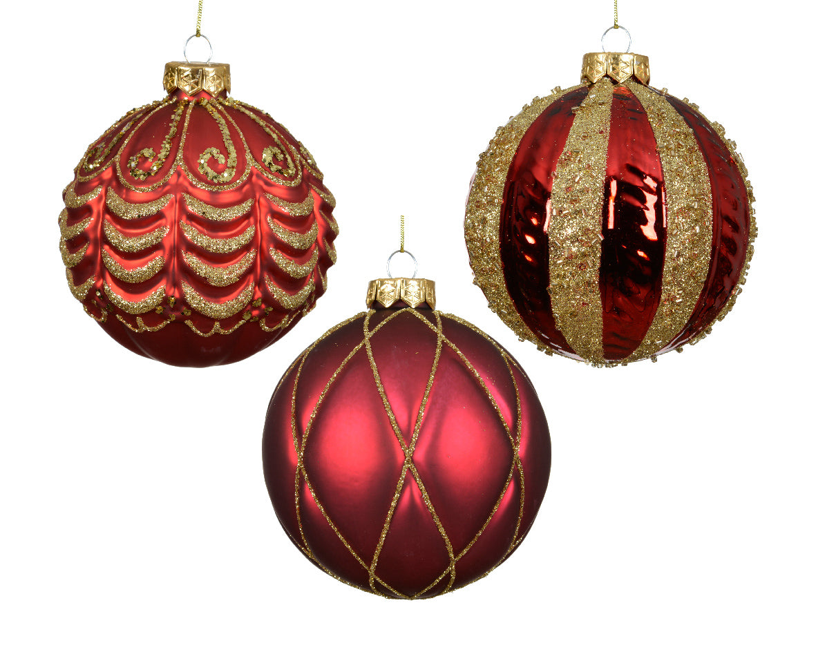 Sfera Vetro Rossa Decoro Oro D 10 Cm 1 Pezzo