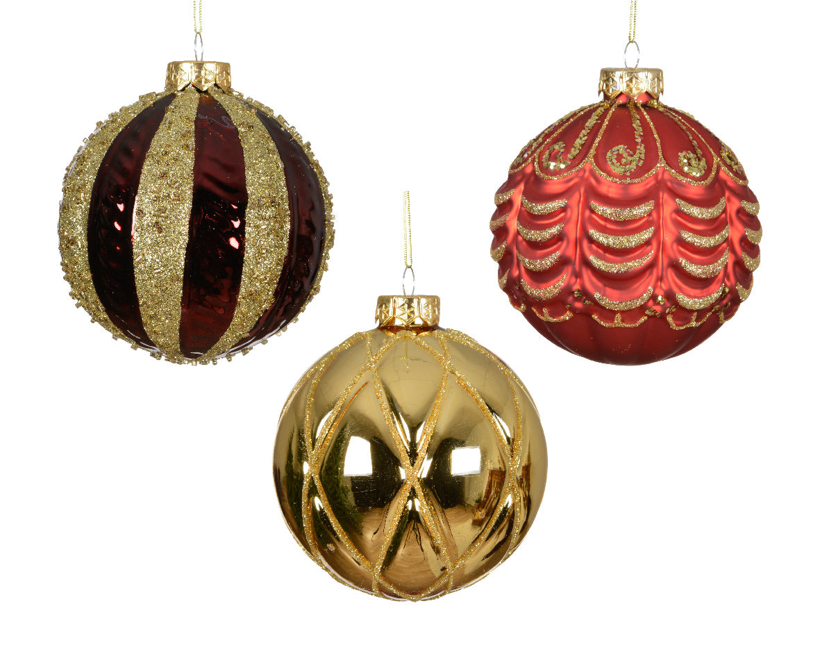 Sfera Vetro D 10 Cm Rossa Oro Decorata 1 Pz