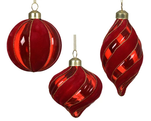 Palla Di Natale Vetro Decoro Strisce Floccate 8 Cm 1 Pz