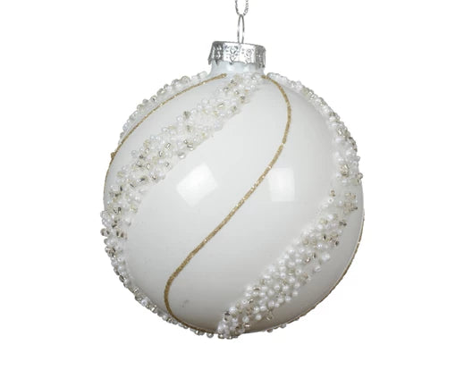 Palla Di Natale Vetro Lucida Con Perline 8 Cm 1 Pz
