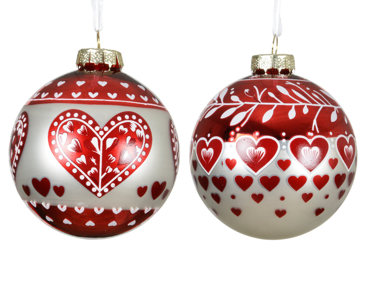 Palla Di Natale Cuori Bianchi Rossi D 8 Cm
