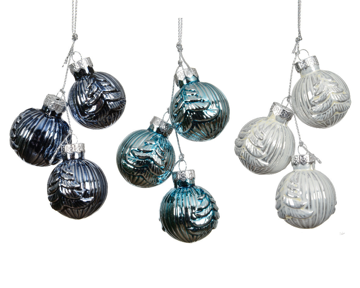 Set 3 Palle Vetro D 4 Cm Blu Bianche