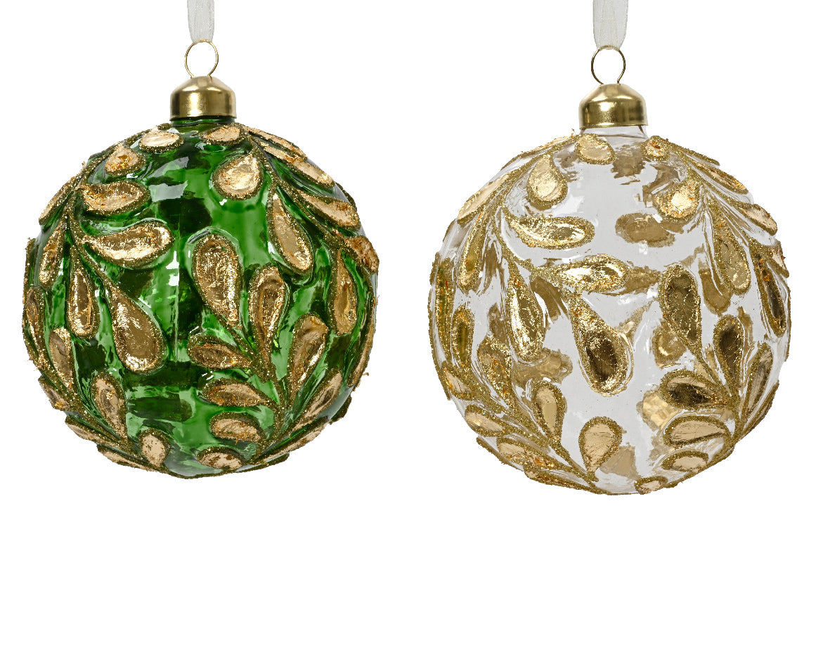Box 2 Palle Di Natale Con Decoro Oro 10 Cm