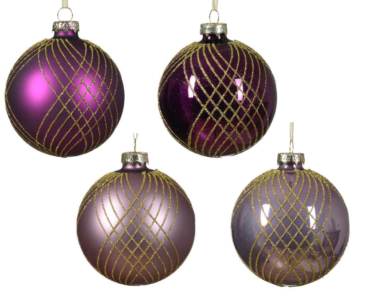 Palla Di Natale Purple Vetro Con Decori 8 Cm 1 Pz